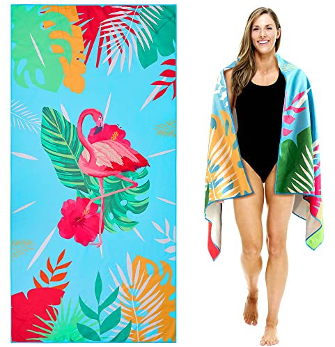 Lubibi Strandtuch,80x160 cm Extra großes Mikrofaser Strandtuch für Erwachsene,Badetuch,Leichtes Handtuch für Wasseraufnahme Bad Pool Strand Schwimmen Sauna Fitness Reisen Sport Yoga(Flamingo)