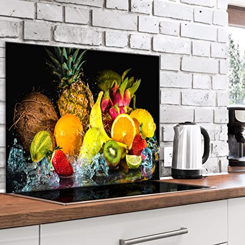 murando Spritzschutz Glas für Küche 80x60 cm Küchenrückwand Küchenspritzschutz Fliesenschutz Glasbild Dekoglas Küchenspiegel Glasrückwand Obst Wasser - j-B-0098-aq-e