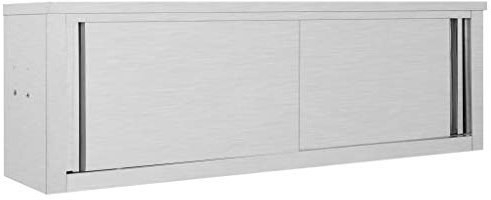Homgoday Wandhängeschrank mit Schiebetüren Wandschrank Mit Stauraum Küchenschrank Gastro Hängeschrank Schrank Oberschrank 150×40×50 cm Edelstahl