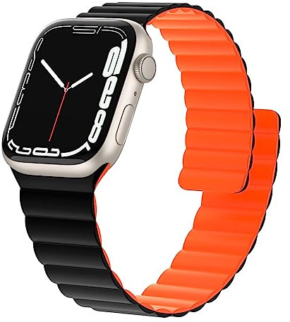 Tuocal Magnetarmband Kompatibel mit Apple Watch Ultra 2 Armband 46mm(Series 10) 49mm 45mm 44mm 42mm, Silikon Magnetisch Loop Ersatzband für iWatch Ultra Series 10 9 8 7 6 5 4 3 2 1 SE, Schwarz Orange