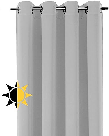 Verdunkelungsgardine mit Ösen, Blackout Ösenschal Blickdicht abdunkelnd, Größe und Farbe wählbar (Breite: 140 cm, Höhe: 175 cm, Hellgrau)