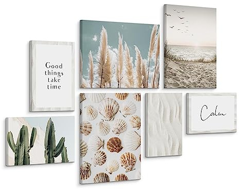 Muralo Wandbilder 7er-Set, Boho, Beige - 3x 30x40 + 4x 20x30 cm | Leinwandbild, Modernes Design, Aufhängefertig, UV-beständig - ideal für Wohnzimmer, Ein echter Hingucker in jedem Zuhause