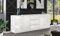 Dmora - Buffet Jack, Buffet de Cuisine avec 4 Portes et 3 tiroirs, Buffet de Salon, 100% Made in Italy, 220x41h86 cm, Blanc Brillant