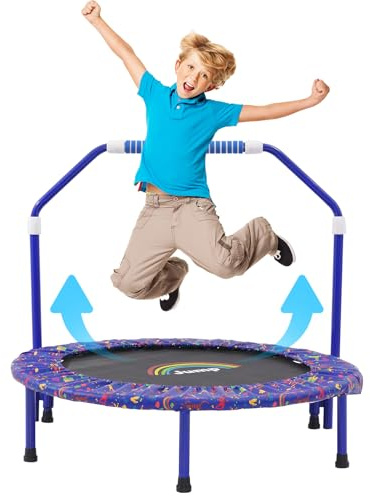 91,4 cm großes Kinder-Trampolin, Mini-Trampolin, faltbarer Bungee-Rebounder mit verstellbaren Schaumstoff-Handläufen und sicherer, gepolsterter Schutzhülle, Übungsspringen für drinnen und draußen, für