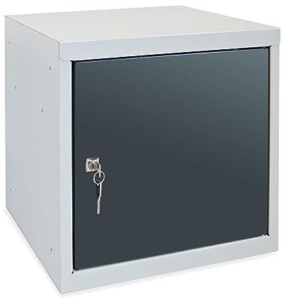 PROREGAL Schließfachwürfel Blocky mit Zylinderschloss + 2 Schlüssel | HxBxT 40x40x40cm | Lichtgrau/Anthrazitgrau | Schließfachschrank Metallspind Wertfachschrank