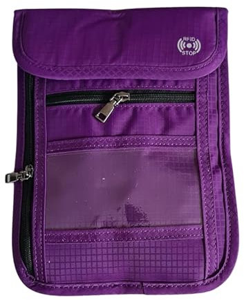 Energy 01 -Violet- Pochette Tour de Cou De Voyage Imperméable anti RFID pour Femme Homme, enfant -Téléphone, Passeport carte d’identité biométrique, Carte bancaire: bloque les ondes RFID à 13,56 Mhz