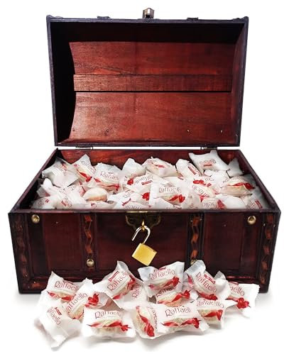 infinimo süßigkeiten kindergeburtstag Schatztruhe Kindergeburtstag gefüllt mit 66stk Raffaello (Ca. 2kg alle zusammen)- Geschenk-Box verschließbar mit Deckel - 28x19x15cm groß