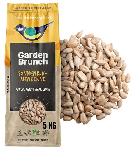 Graines de tournesol : nourriture pour oiseaux sauvages de qualité supérieure - 5 kg pelées et sans coque - Nourriture idéale toute l'année pour brunch de jardin - Attraction naturelle pour les
