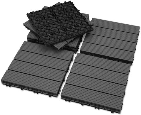 Fiqops 22 Stück WPC Terrassenfliesen, 30x30 cm Balkon Bodenfliese,Gartenfliesen mit Klick-System,Terrassendielen Balkonfliesen Klickfliesen,Terrassendielen Wasserfest für Terrasse,für 2m² Anthrazit