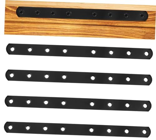 Plato de Reparación Recto Plano Negro 4 Piezas de Acero Inoxidable | Barras de Fijación para Madera, Instalación Sencilla, Uso Versátil, Material Grueso y Aspecto Elegante