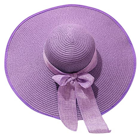 MMOOVV Strohhüte Sommervisier Schutz Hut mit breitem für Damen Strandhut, breiter Krempe Strohhut, Sonnenhut (Purple, One Size)