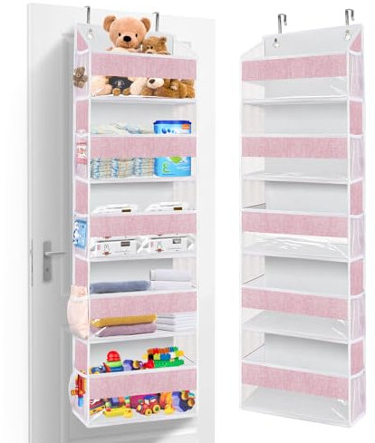 Hängeorganizer Tür Organizer Extra Großer Hängend Bad, Hängeaufbewahrung mit 5 Großen Taschen und 10 Seitentaschen Organizer Bad Grau für Kinderzimmer Schlafzimmer, Büro, Badezimmer(Rosa)
