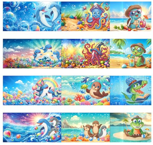 Demiawaking 8Pcs DIY 5D Diamond Painting Grußkarte Diamant Malerei Karten Geburtstag Karte Weihnachtskarte Geschenkkarte mit Umschlag fuer Weihnachten Thanksgiving (12Pcs H)