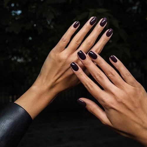 Ceboic 24 Pièces Faux Ongles Court Soft Gel Carré Acrylique Faux Ongles Autocollants Pleine Couverture Ongles à Coller French Press on Nails pour Femmes et Filles DIY Nail Art - Noir Violet