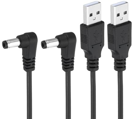 PATIKIL 3Ft USB 2.0 A Type to DC 5.5x2.5mm 90 Degree Angle Barrel Jack Power Cable, 2pcs Wire Adapter Connector Charging Cord for Fans Speaker Lamp, Black