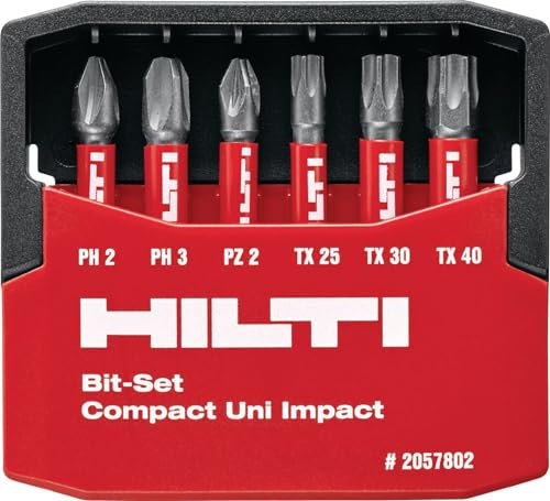 Hilti S-BS (IMP) Diamond Impact High-Performance Screwdriver Bit Set, 50mm, ¼ Hexagon Connection End, Elastic Torsion Zone, Length: 50 mm, Suitable for Use with Conventional Impact Drivers (2057802)