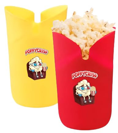 PoppyCrisp - Pack 2 palomiteros de silicona, palomitas de maiz, palomitero microondas, maquina de palomitas, bol de silicona palomitas, Ideal para Cocinar Palomitas