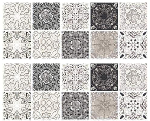 20pcs Vintage Wall Decal Sticker Waterproof Transfers Covers Decals Vinyl Peel and Stick on Tile Stickers DIY Oil-Proof Traditional Wall Tile for Stairs Kitchen Bathroom Backsplash Floor Home (A)