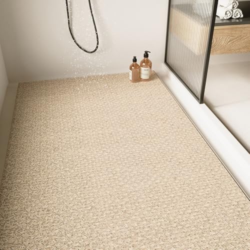 Large Shower Mat - Non Slip Anti Mould,Loofah Comfortable Soft Bath Mat with Drain Hole,Washable & Quick Drying Bathroom Floor Mat,Massage Feet (White,60x120cm)