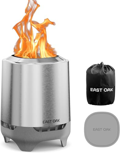 EAST OAK Mini Bracere da Giardino Esterno 25,7 x 17,8 cm, Bracere da Esterni a basso fumo, Camino da tavolo per balcone e campeggio, per Pellet/Legno, Posacenere Rimovibile, 50-80min di Combustione