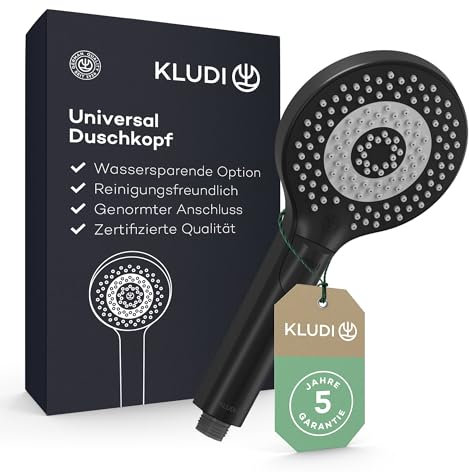 KLUDI-X3 Universal Duschkopf wassersparend als Option, Duschbrause mit 3 Strahlarten (Body, Hair, Skin), reinigungsfreundlicher Brausekopf Ø 11,7 cm, Shower Head, Schwarz Matt