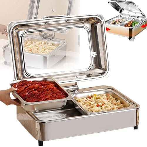 Electric Chafing Dish -Double Pan 9L, Food Warmers, Electronic Temperature Control, Easy to Install/Clean, Visual Lid- Easy to Observe, WithKnob, for Brunches, Catering,Double grid