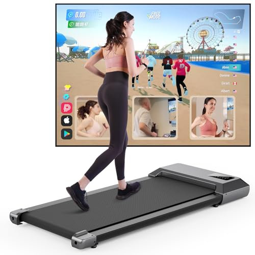 DeerRun Walking Pad Raceable,Laufband für Zuhause bis 136kg, Laufband Schreibtisch mit Pitpat App, Treadmill Leise 2,5PS mit Professionelle Trainingskurse & Multi-Runner-Rennen
