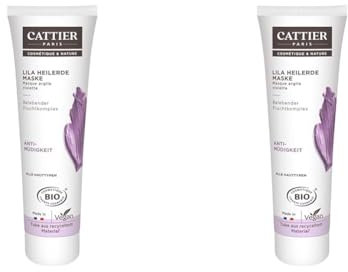 Cattier Paris Lila Heilerde Maske - Für alle Hauttypen geeignet - Mit lila Heilerde und Bio-Aloe Vera - 100ml (Packung mit 2)