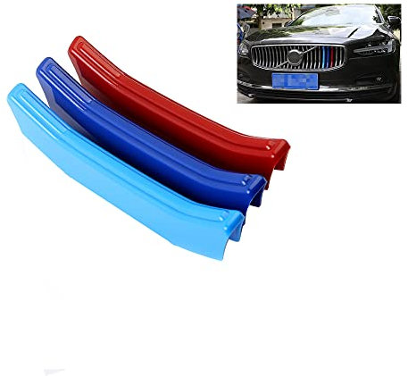 TECART ABS Auto Zubehör Frontgrill Einsatz Kühlergrill Zierleiste Passt für Volvo S90 V90 2021-2024 Dekoration Grills Streifen Sportlicher Stil Grillabdeckung Nierenaufkleber Aufkleber 3pcs Rot Blau