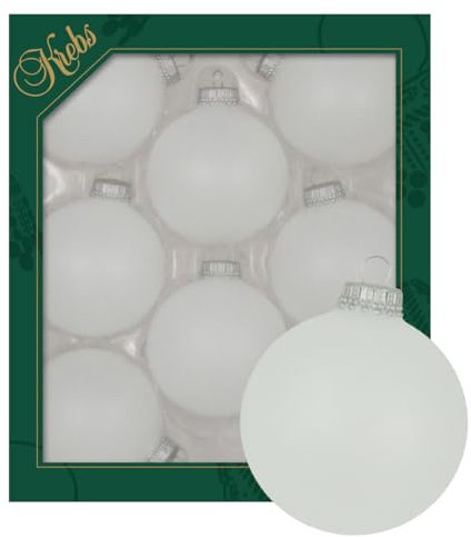 Krebs Glas Lauscha - Decoración de Navidad/Adornos para árbol de Navidad de cristal - Bolas de colores lisos - Cantidad: 8 unidades - Color: blanco nieve - Tamaño: 7 cm aprox
