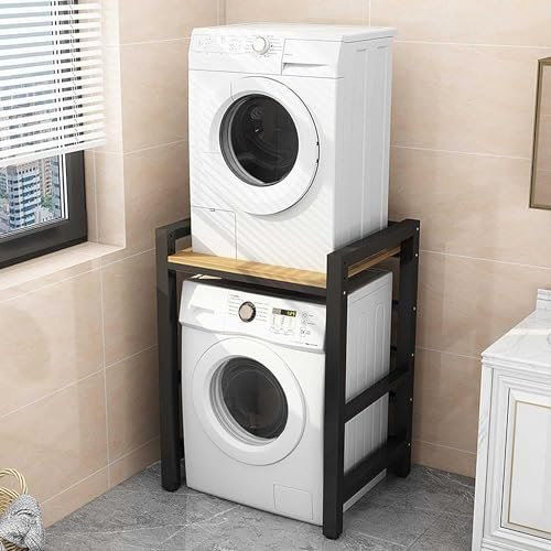 Mueble Lavadora Secadora Armario Lavadora y Secadora Vertical Altura Ajustable Estanteria Lavadora Almacenaje Capacidad de 350kg Estantería Lavadora sin Montaje en Pared o Perforación (Negro 2)
