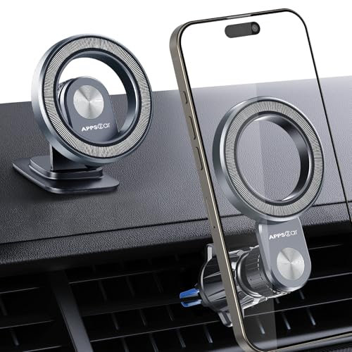 APPS2Car Supporto per Magsafe Auto, Porta Cellulare Auto 2 in 1 Magnetico MagSafe per Cruscotto e Bocchetta d'Aria per iPhone 12-16 etc