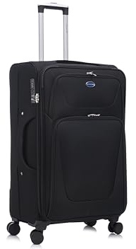 Aerostar Large 29” Lightweight Softshell Expandable Suitcase, Integrated Combination Lock, 4 Wheels Check in Luggage for 23kg (Black, 112 litres)