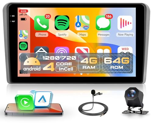 Rimoody 4G+64G Car Stereo for Audi A3 2003-2012/S3 2006-2012/RS3 2011-2012 Wireless CarPlay Android Auto, Android Car Radio 9'' In-Cell Touch Screen/GPS/Bluetooth 5.0/FM RDS/EQ/Wi-Fi/Rear Camera