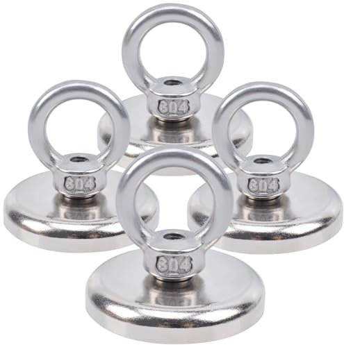 Aenienoe Neodym Magnet Extra Starke Magnetfischen Magnete Stark Groß 70kg Magnet Fishing mit Heberinge und Schrauben für Geeignet Magnet Fischen in Haus,Werkstatt,Wasser 42mm 4Stück