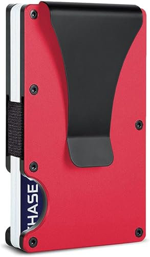 DarNova Tarjetero Metálico | Protección RFID | Wallet Minimalista | Pinza para Billetes | Money Clip | Tarjetero Hombre | Portatarjetas crédito | Porta Tarjetas Compacto | Cartera Hombre Mujer (Rojo)