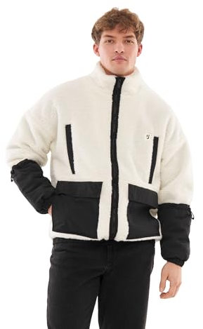 Johnny Urban Teddyjacke Damen & Herren Cream Schwarz - Carson - Unisex Sherpa Fleecejacke für Herbst & Winter - Outdoor Teddy Jacke Warm - Warme Übergangsjacke