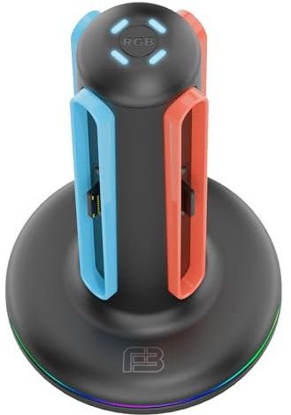 Base de Carga Cuádruple para Joy-con Nintendo Switch 2, Cargador con LED RGB, 4 Mandos Simultáneos, Negro