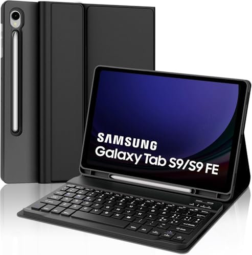 FOGARI Hülle mit Tastatur für Samsung Galaxy Tab S10 FE 10.9/S9 FE/S9 10.9 2025, Tastatur QWERTZ deutsche Bluetooth Magnetisch Abnehmbare für Samsung Galaxy Tab S10FE/S9FE/S9 10.9 Zoll, Schwarz
