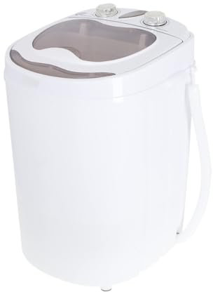 JUNG AD8055 Mini Waschmaschine mit Schleuder Weiß/Grau, Waschautomat bis 3 KG, 15 Min Waschprogramm Reisewaschmaschine, Miniwaschmaschine, Camping Mobile Waschmaschine, Toploader (1 Kammer)