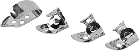 GARVALON 4 Stück Silberne Metall Fingerpicks für Gitarre und Banjo Daumenplektrum und Fingerschutz Einfach zu Benutzen Vielseitig Einsetzbar