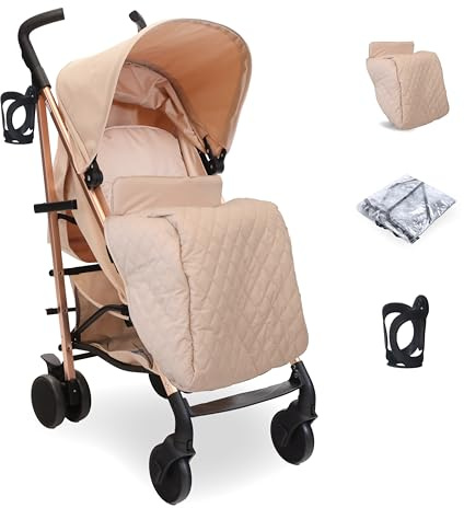 My Babiie MB51 Stroller – from Birth to 4 Years (22kg), Lightweight, Umbrella Fold, Travel Buggy for Toddlers, Pushchair Includes Footmuff, Cup Holder, Rain Cover - Blush Pink