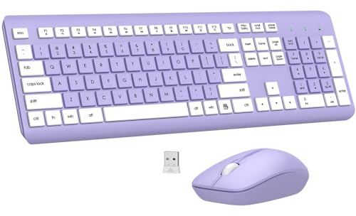 Tastiera wireless e mouse combinato, tastiera ergonomica silenziosa e mouse ottico, lunga durata della batteria, 2,4 G, mouse senza lag, tastiera per computer, Mac, laptop, PC, Windows (viola)