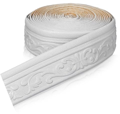 ULTECHNOVO Wallpaper Border Self Adhesive, 10m x 8cm 3D Embossed Foam Skirting Board Cover Strip for Home Decoration Wall Trim