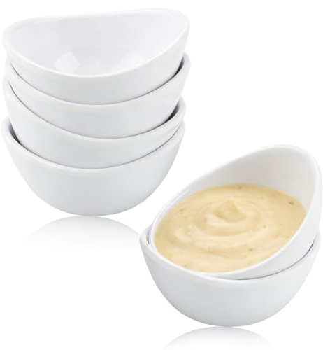 wocpvm Lot de 6 Petits Bols à Sauce en Blanc,Bols à Tapas Et Sauce | Bol pour Sauce pour Condiments,Épices,Sushis,Ketchup,Sauce Soja,Cuisine et Table 10×7.7×4.3cm
