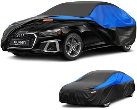 Gunhyi Autoabdeckung Wasserdicht Atmungsaktiv, Abdeckplane für Audi A5 S5 RS5 Sportback Cabrio Coupe Limousine, Auto Abdeckung Schwarz Blau Vollgarage Autoplane für Regen Sonne Staub Schutz.