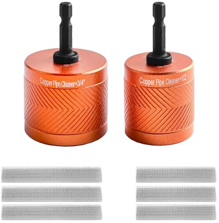 Copper Pipe Cleaner Set, Professional Copper Pipe Cleaner, Plumbing Tools and Equipment with 6 Brush Blades & Replaceable Band, for Rust Paint Removal Polishing, Fits 1/2 & 3/4 15mm 22mm Metal Pipes
