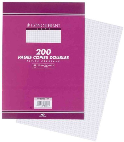 Lot de 10 Copies doubles non perforées blanches 21x29,7cm 200pages grands carreaux 70g Sous étuis CONQUERANT SEPT