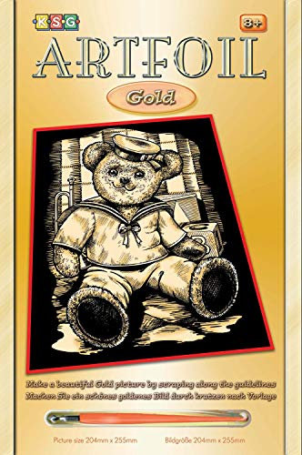 MAMMUT 8261016 - Artfoil, Kratzbild, Tiermotiv, Teddybär, gold, Komplettset mit Kratzbild, Kratzmesser und Anleitung, Scraper, Scratch, glänzend, Kratzset für Kinder ab 8 Jahre