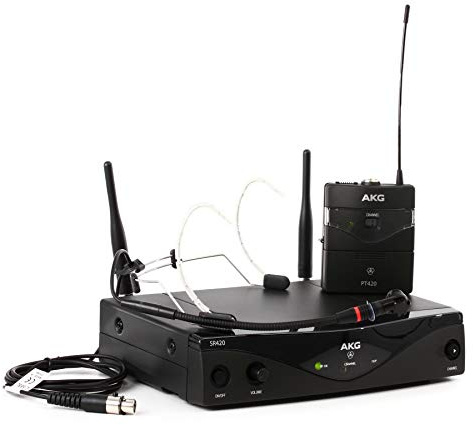AKG Pro Audio WMS420 Headworn Set Band A Wireless Microphone System with SR420 Stationary Receiver, P420 Pocket Transmitter, and C555L Headworn Microphone